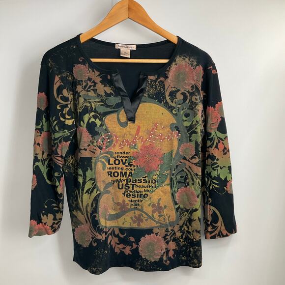SUSAN LAWRENCE Vintage 90s Y2K Grunge Goth Witchy 3/4 Sleeve Top XL Black - Picture 9 of 11